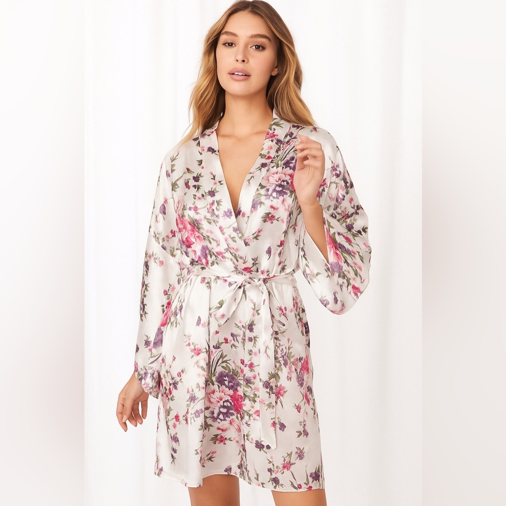 Floral White and Pink Robe